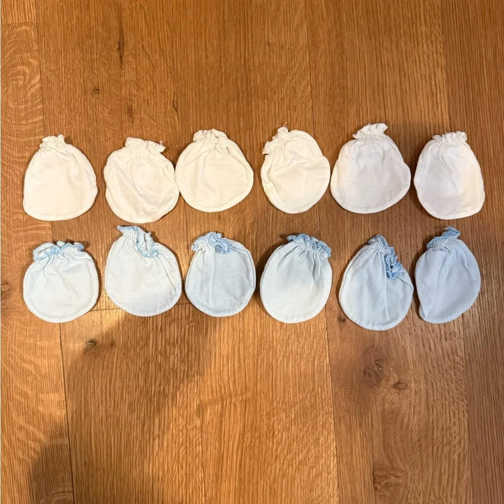 Baby No-Scratch Mittens Set of 6 White and Blue *NWOT*